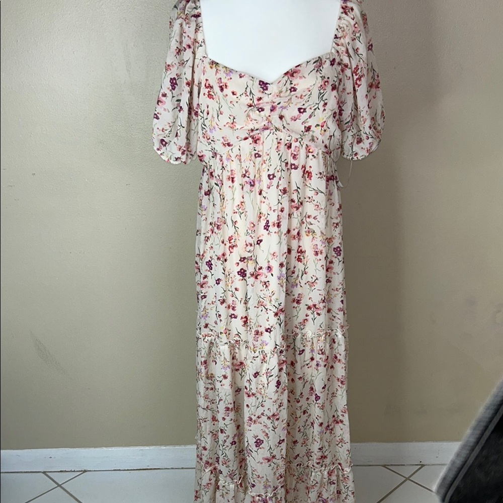 Kate and Lily Cream and Red Ruffled Tiered Maxi Sundress